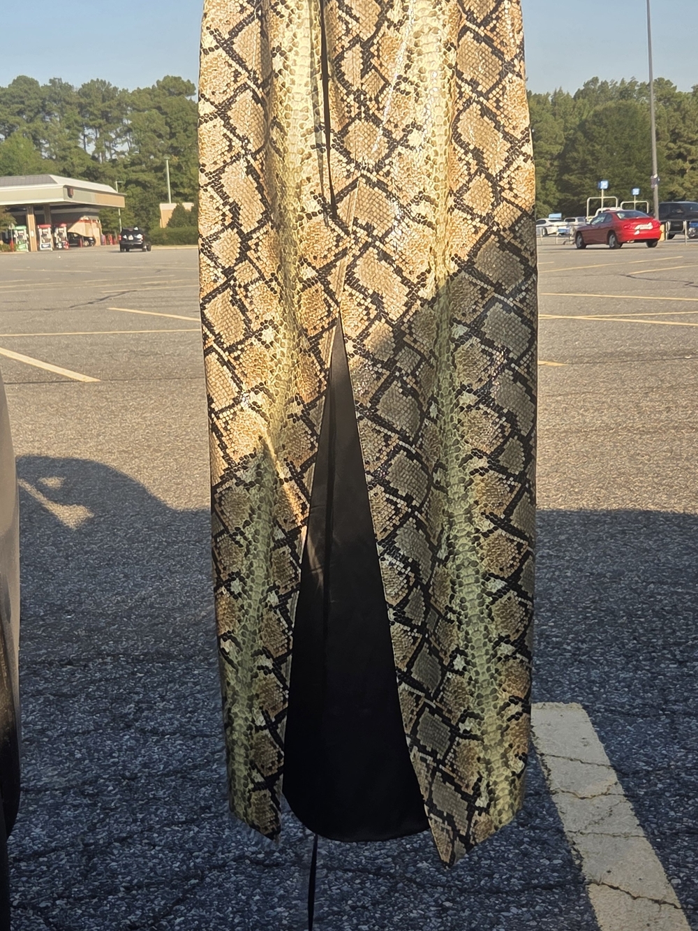 Kim Shui Snake-Print Maxi Skirt in Yellow and Black with Front Slit